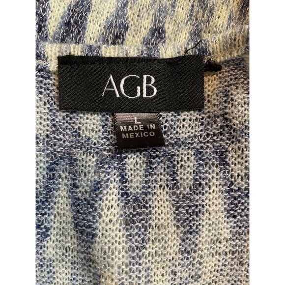 AGB Womens SIze Large Green Tan Black Geometric Print Cold Shoulder Knit Shirt - Picture 7 of 7